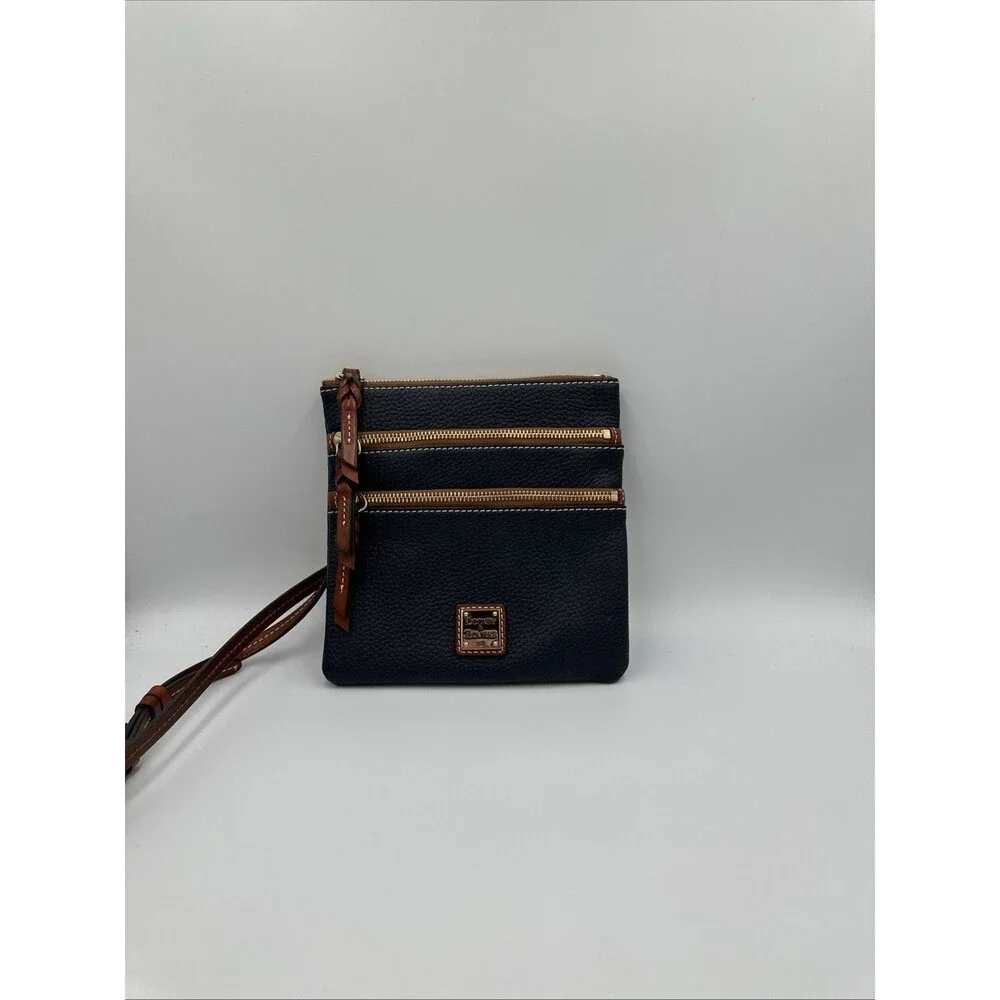 Dooney & Bourke Pebbled Navy Brown Crossbody Bag Braided Gently Used - Picture 4 of 15